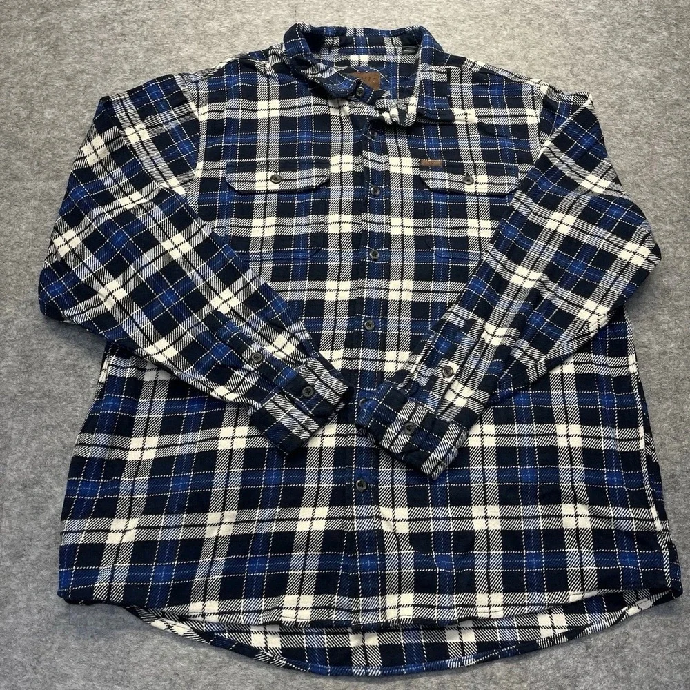 Orvis Flannel Shirt Mens XXL Long Sleeve Plaid Cotton Blue White